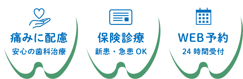 痛みに配慮 安心の歯科治療 保険診療 新患・急患OK WEB予約 24時間受付